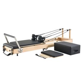 VEVOR Foldable Pilates Reformer, Wooden Pilates Workout Machine for Home Gym Studio Use, Pilates Bed with Dual Resistance- Spring & Cord