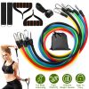 11Pcs Resistance Bands Set Fitness Workout Tubes Exercise Tube Bands Up to 100lbs w/ Door Anchor Handles Ankle Straps for Physical Training Yoga Pilat