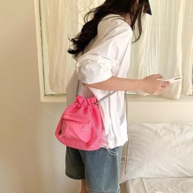 Small Mesh Drawstring Bucket Bag Fashion Cute Messenger Shoulder Bags For Women (Option: Pink)