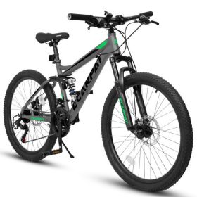 27.5 Inch Full Suspension Mountain Bike, Front and Rear Dual Shock Absorbers, Mechanical Disc Brakes, 21-Speed, Suitable for Men and Women (Default: default title)