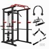 Multi-functional Power Cage, Home Adjustable Pullup Squat Rack 1000Lbs Capacity Comprehensive Fitness Barbell Rack with Gym Accessories
