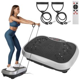 Vibration Exercise Machine With Resistant Bands Remote Control Whole Body Vibration Platform Workout Equipment Home Fitness Training Equipment For Wei (Color: BLACK)